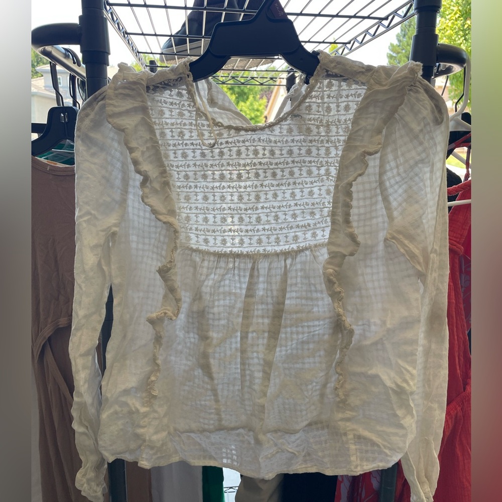 Zara Elegant Cream Ruffled Women's Top